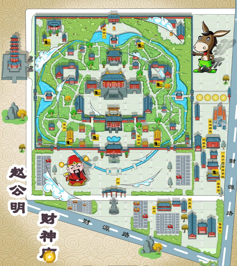 奎文寺庙类手绘地图